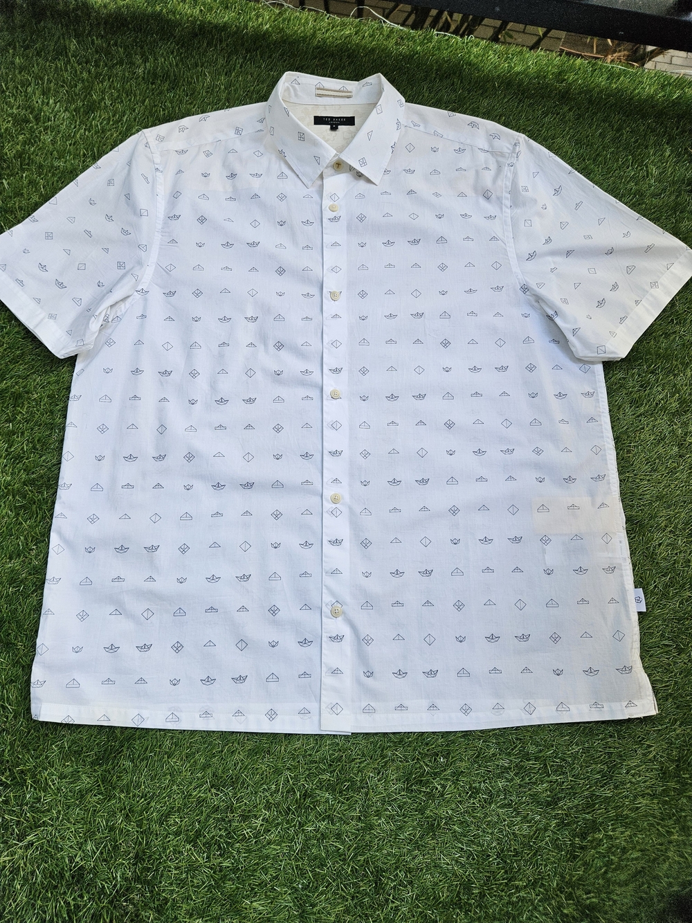 NWOT Ted Baker London Origami Print Short Sleeve Button Up Shirt Men's Sz 6 XXL